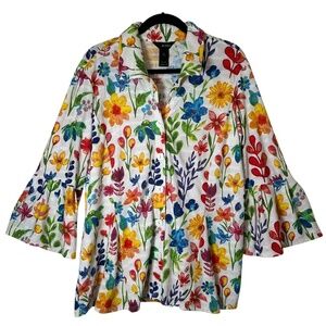 Ali Miles Tunic Top Women's L Knit Multi floral Print Lagenlook Boho Coastal